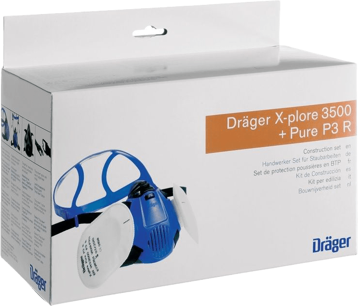 Dräger X-plore 3500 Handwerker Set bestehend aus 1x Halbmaske X-plore 3500 und 2 Stück Filter Pure P3 R - Größe: M (Handwerker-Set für Staubarbeiten) (Bild 1)