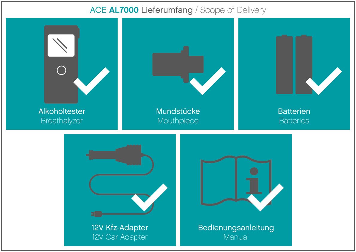 ACE AL7000 Alkoholtester + 25 Mundstücke & Kalibriergutschein (Bild 1)