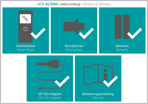 ACE AL7000 Alkoholtester + 25 Mundstücke & Kalibriergutschein (Bild 1)