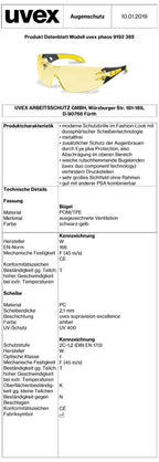 uvex pheos Schutzbrille Gelb-Schwarz-Bernstein (Bild 2)