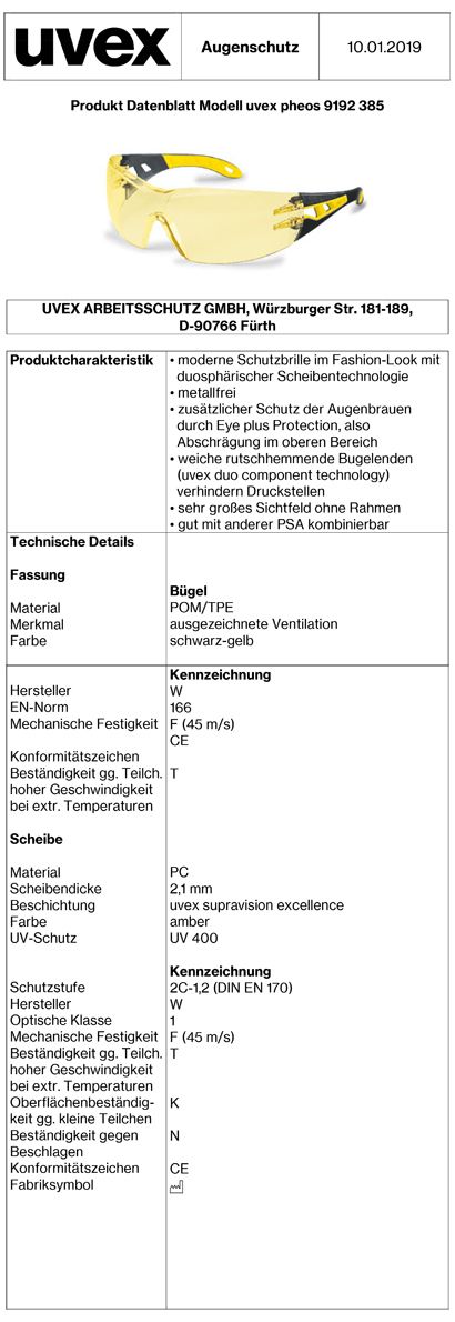 uvex pheos Schutzbrille Gelb-Schwarz-Bernstein (Bild 2)