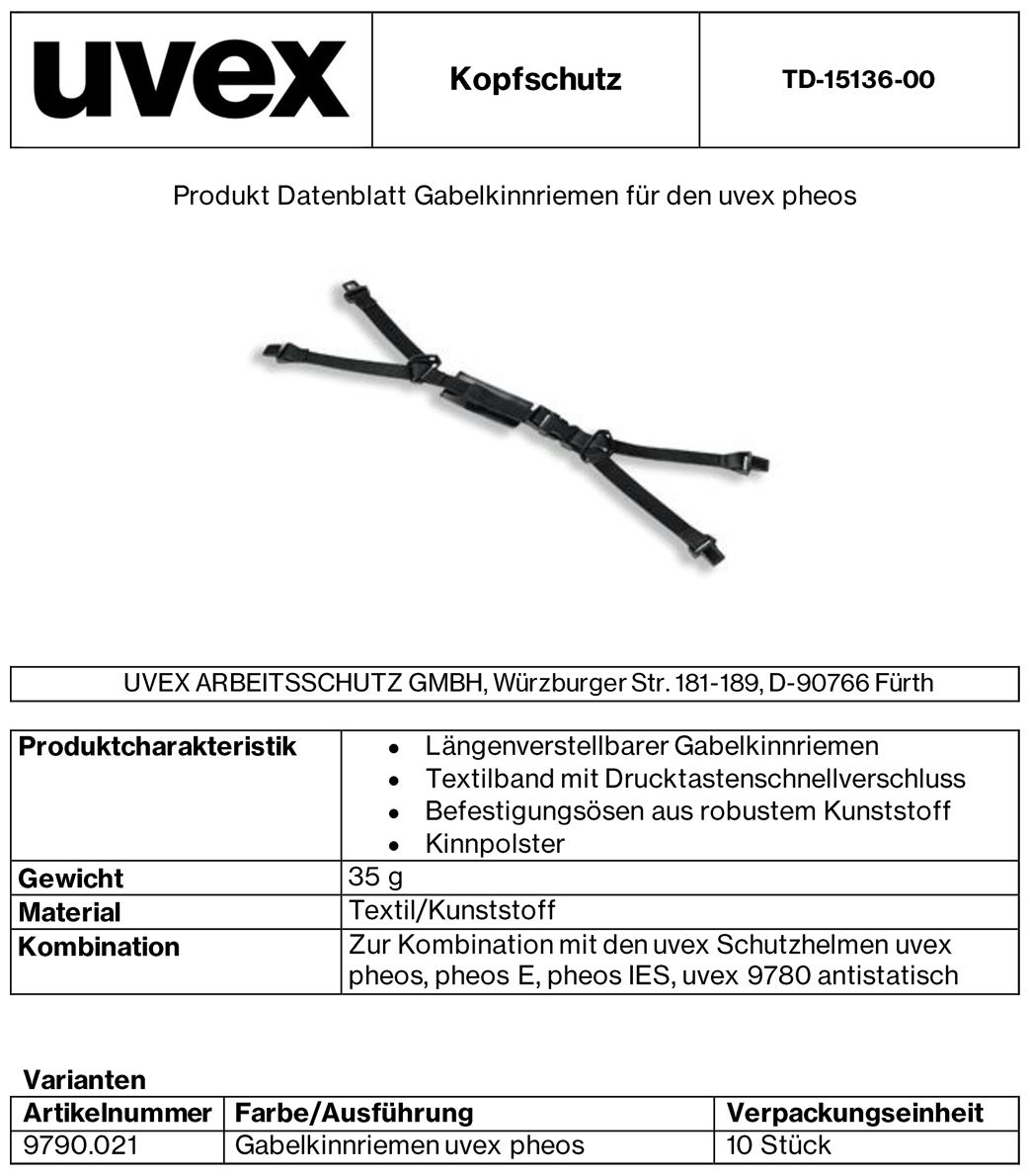 uvex Gabelkinnriemen für pheos - längenverstellbarer 4-Punkt-Kinnriemen - mit Druckknopf & Befestigungs-Ösen (Bild 2)