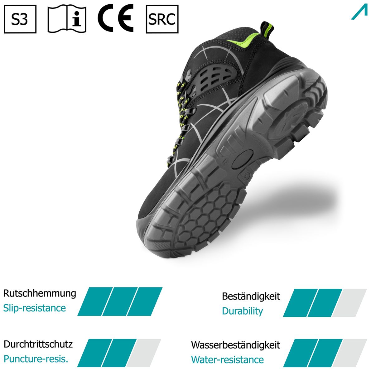 ACE Constructor High S3 Arbeitstiefel Schwarz-Grün (Bild 3)