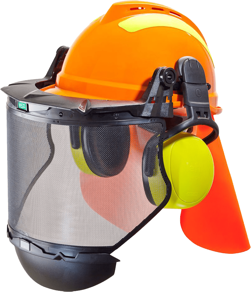 MSA V-Gard 500 Waldarbeiter-Schutzhelm mit Gehörschutz, Nackenschutz & Visier (Bild 1)