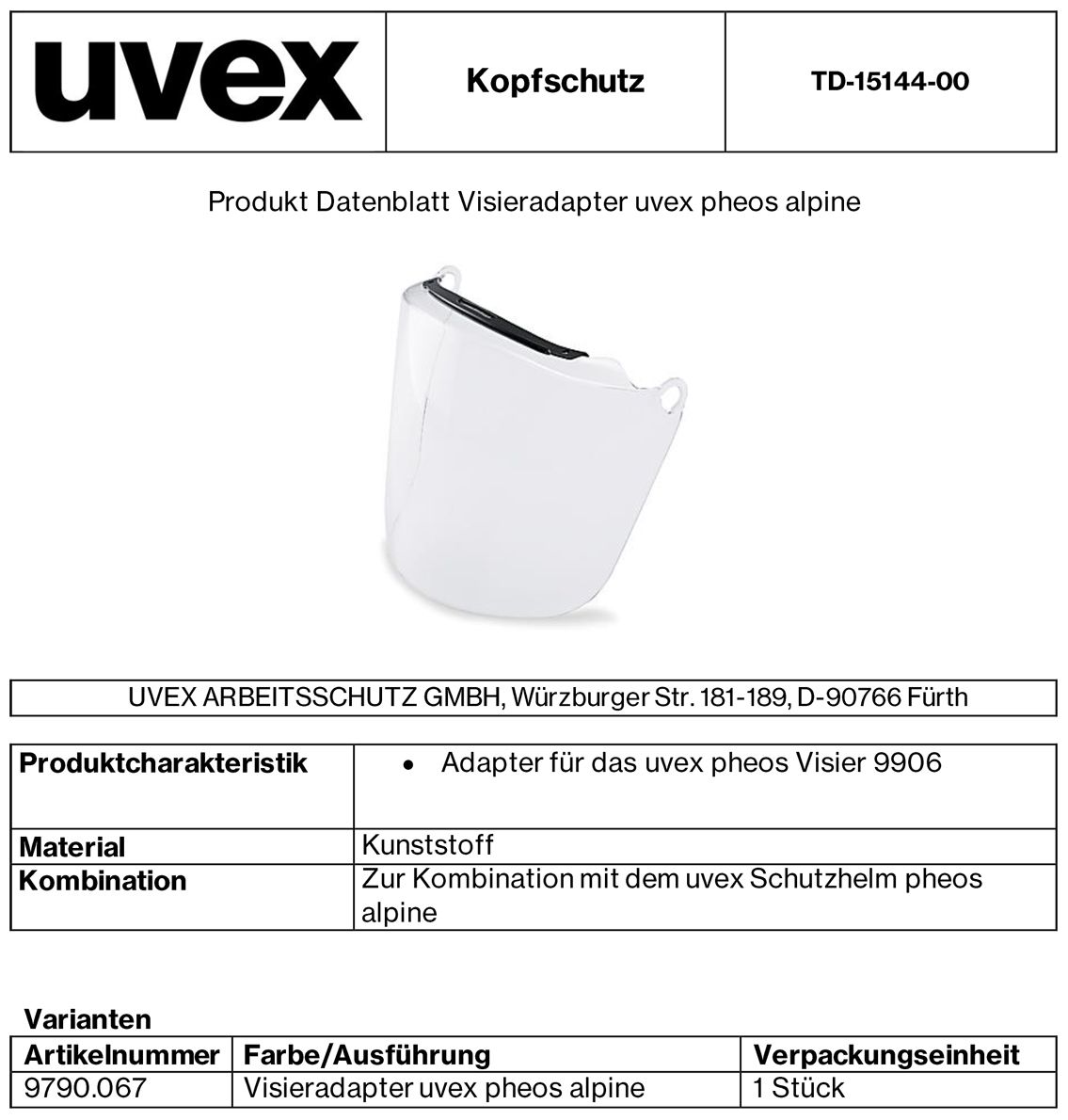 uvex pheos alpine Visier-Adapter - zur Kombination des uvex pheos alpine Höhen-Arbeitshelms mit dem pheos Visiersystem (Bild 2)