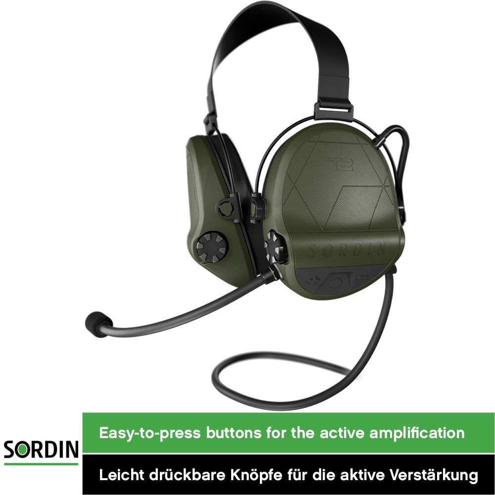 Sordin Supreme T2 CC Kapsel-Gehörschutz aktiv mit Nackenband, Mikrofon & TP120-Anschluss Oliv (Bild 5)