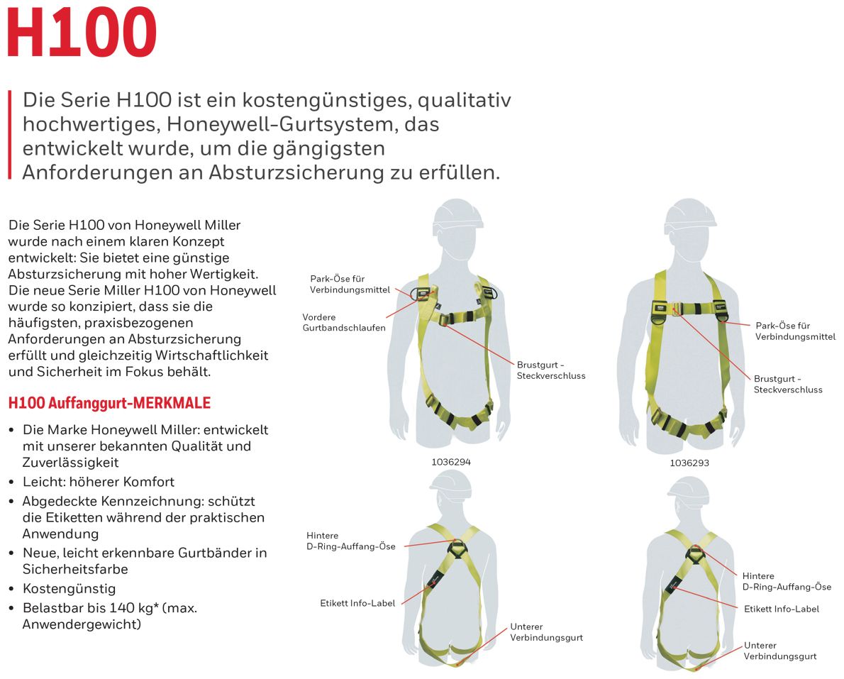 Miller H100 Fallschutz-Geschirr - Auffanggeschirr zur Absturzsicherung - EN 361 - bis 140 kg mit D-Ring (Bild 2)