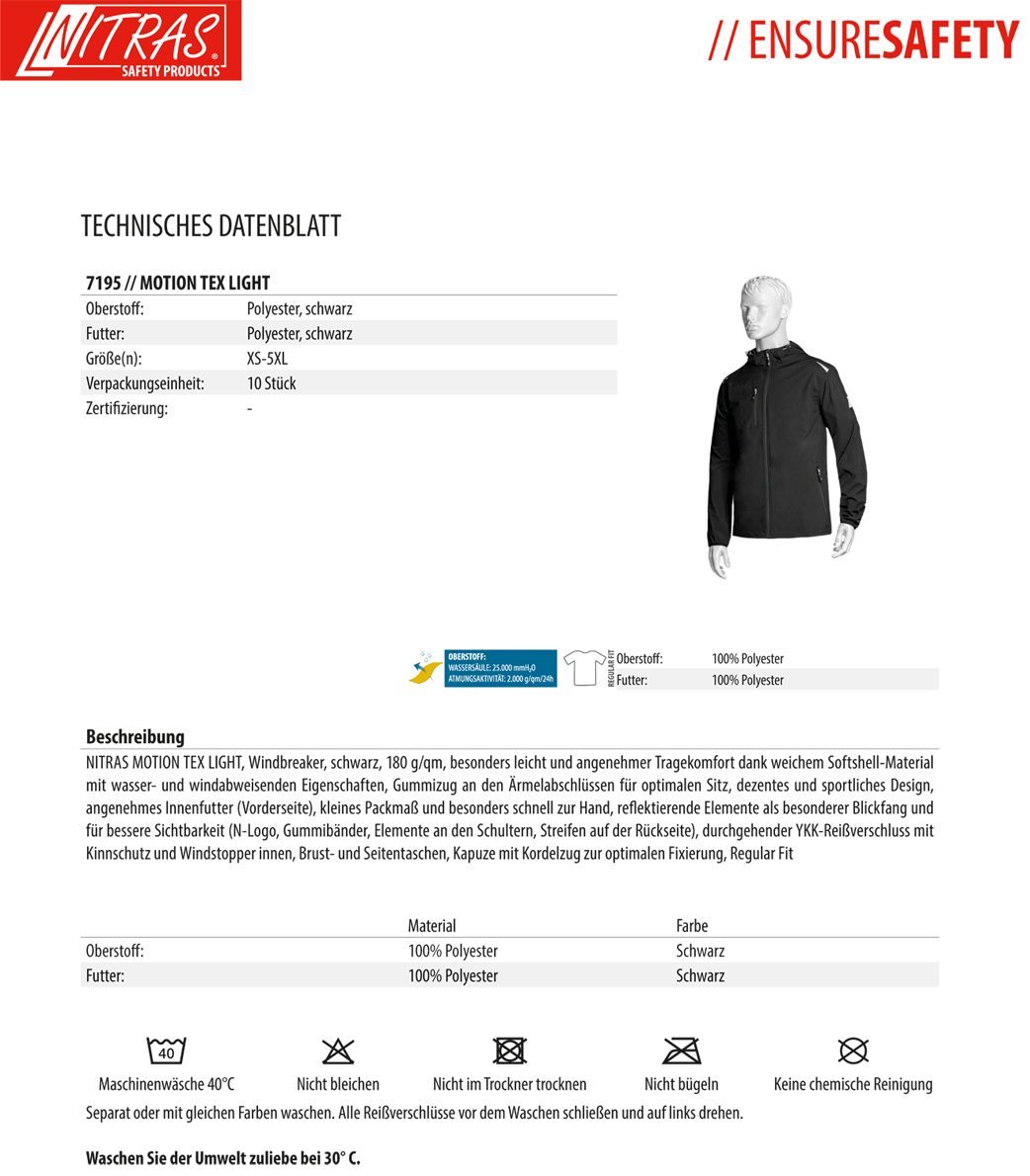 Nitras Motion Tex Light Softshell-Arbeitsjacke für Herren