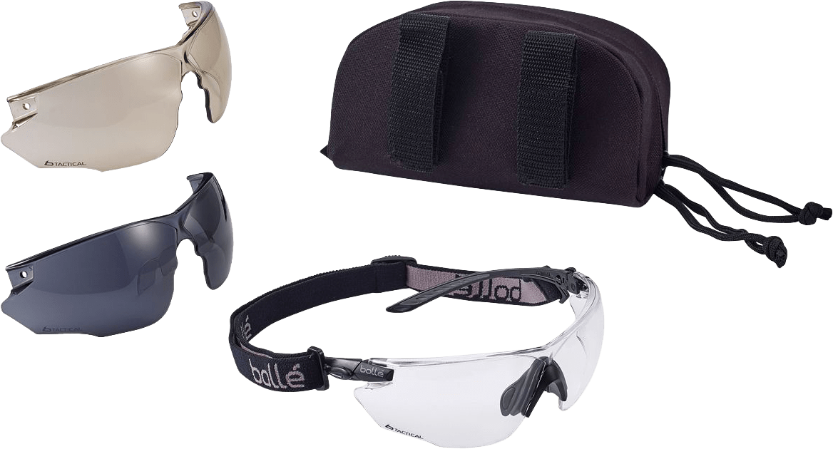 Bollé Safety Combat Kit taktische Schutzbrille - STANAG 4296 - EN 166-172 - mit Bügeln, Kopfband & drei versch. Scheiben (Bild 1)