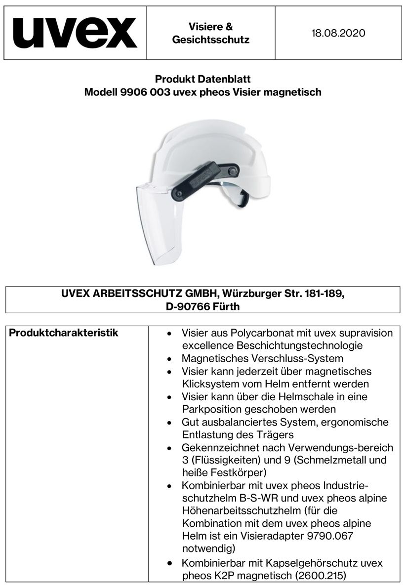uvex pheos Polycarbonat-Helmvisier - nur für uvex pheos B-S-WR & pheos alpine - EN 166-170 - beschlag- & kratzfest (Bild 2)