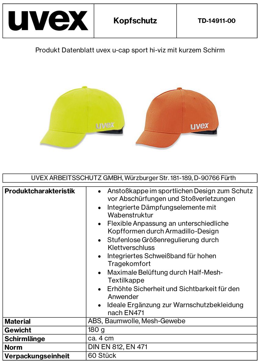 uvex u-cap sport Anstoßkappe Orange (Bild 2)