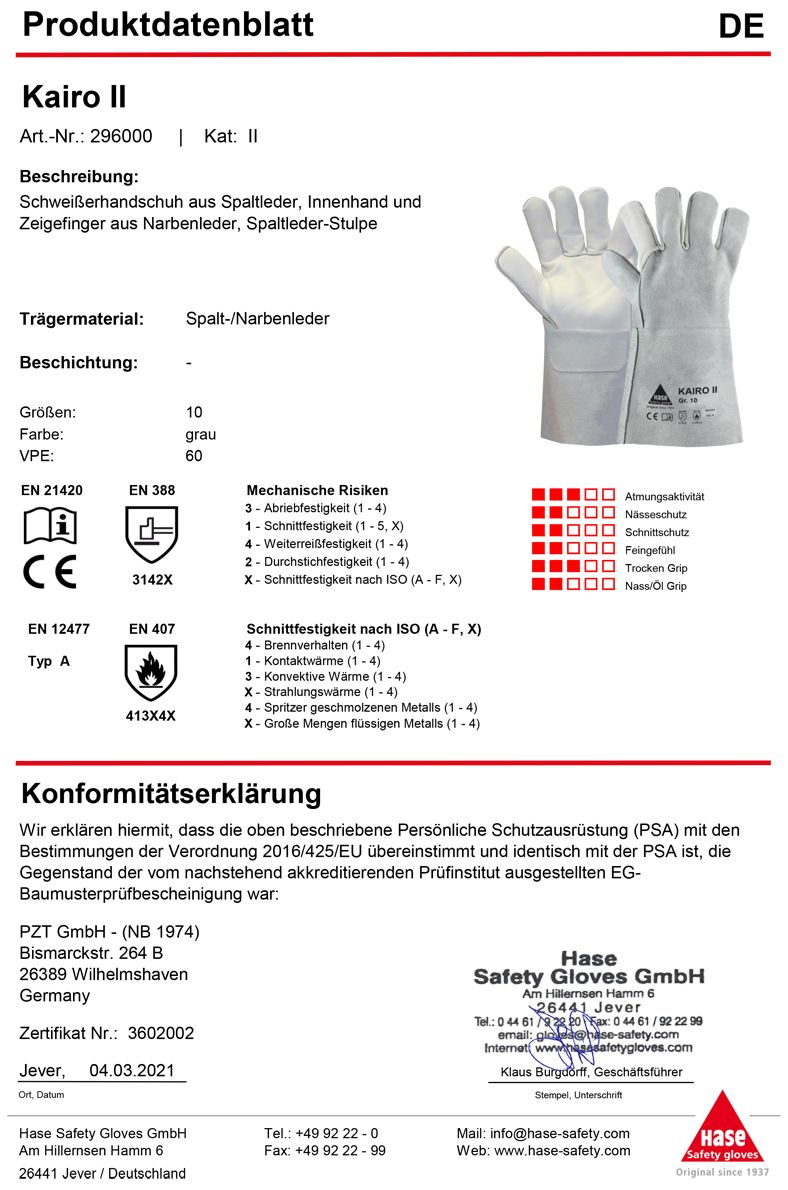 1 Paar Hase Kairo II Schweißerhandschuhe - 10-XL (Bild 2)
