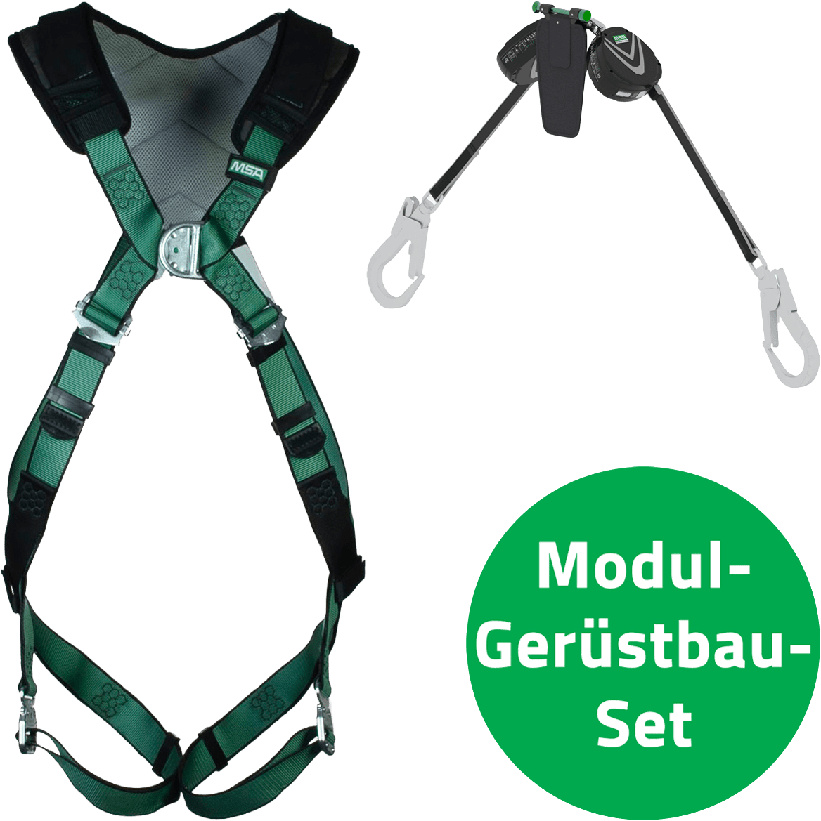 MSA Modul-Gerüstbau-Set - Absturzsicherungs-Set mit MSA V-Edge Alu-Gerüsthaken & 2-Punkt-Auffanggurt