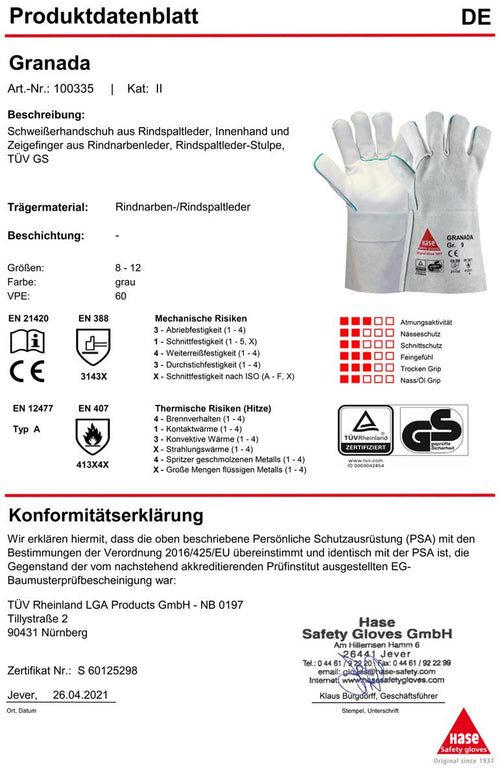 1 Paar Hase Granada Schweißerhandschuhe (Bild 2)