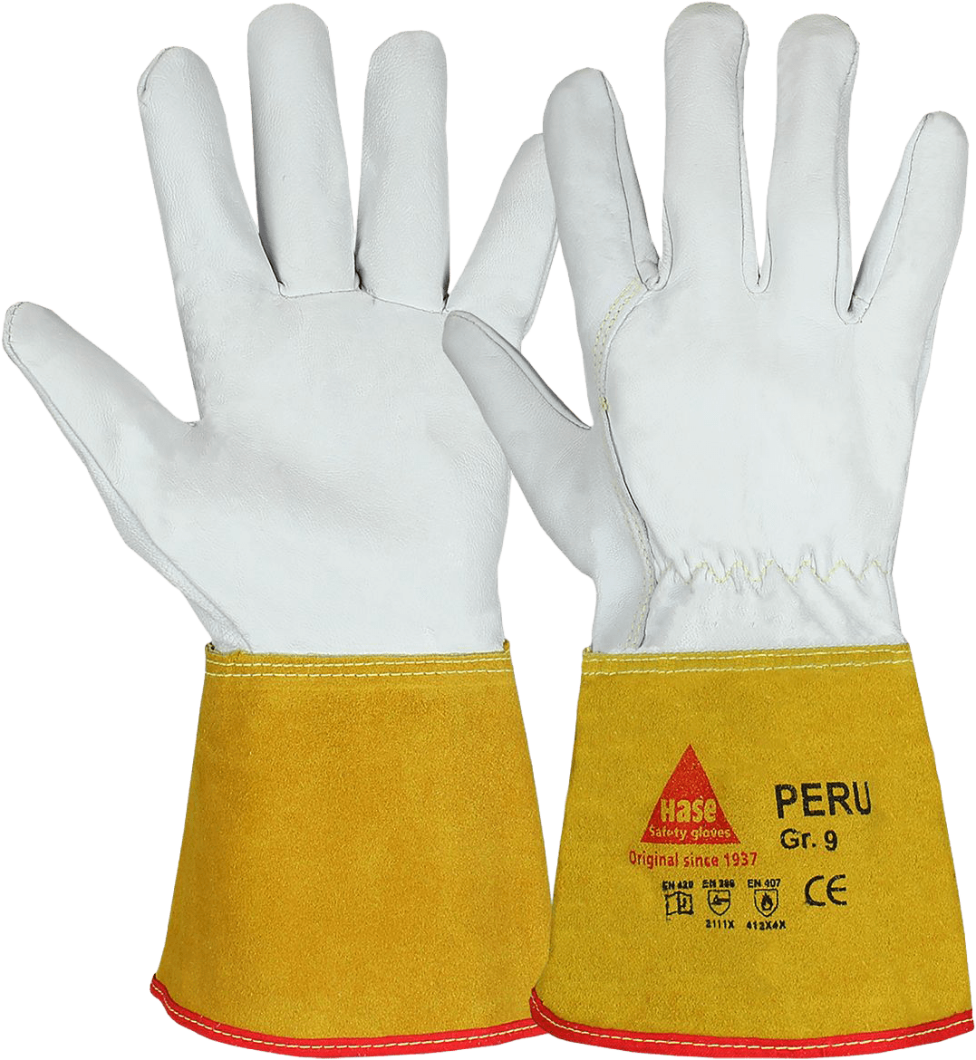 Hase Peru Schweißer-Handschuhe - EN 388-407-420 - Weiß-Braun - Gr. 08-M (Bild 1)