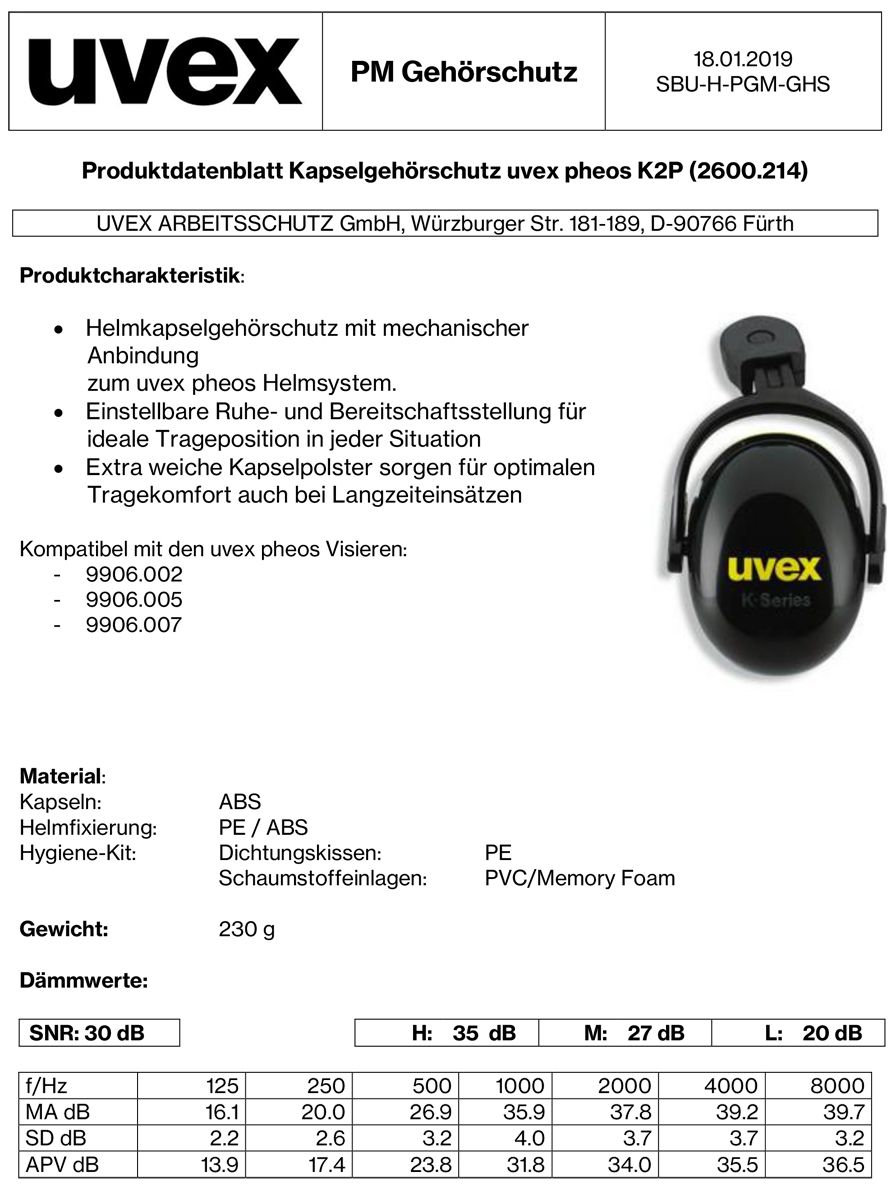uvex K2P Kapsel-Gehörschutz passiv mit Helm-Adapter (Bild 7)
