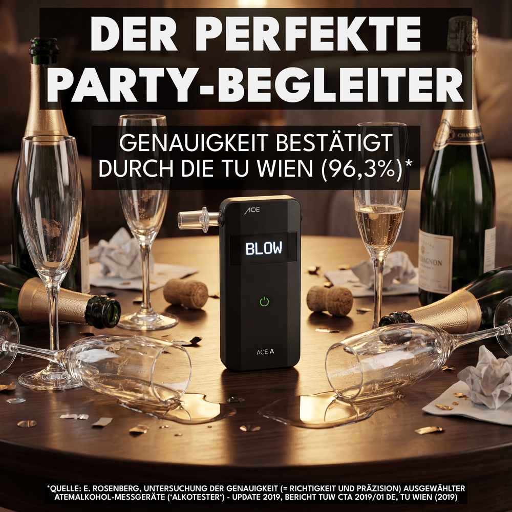 ACE A Alkoholtester + 25 Mundstücke & Kalibrier-Gutschein