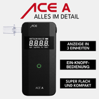 ACE A Alkoholtester + 25 Mundstücke & Kalibrier-Gutschein