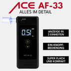 ACE AF-33 Alkotester mit 95,8% Richtigkeit laut TU Wien (2026) + 25 Mundstücke & Kalibriergutschein