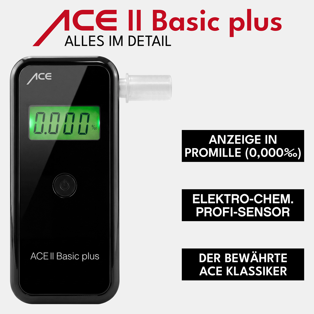 ACE II Basic plus Alkoholtester + 25 Mundstücke & Kalibriergutschein