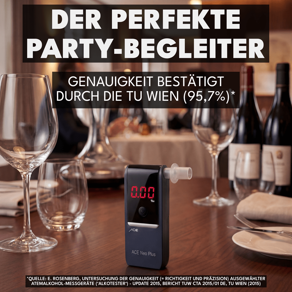 ACE Neo Alkoholtester + 25 Mundstücke & Kalibrier-Gutschein