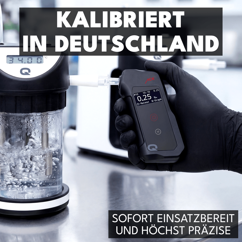 ACE Q Alkoholtester mit 98,7% Richtigkeit laut TU Wien (2026) + 25 Mundstücke & Kalibrier-Gutschein