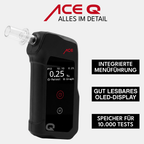 ACE Q Alkoholtester mit 98,7% Richtigkeit laut TU Wien (2026) + 25 Mundstücke & Kalibrier-Gutschein