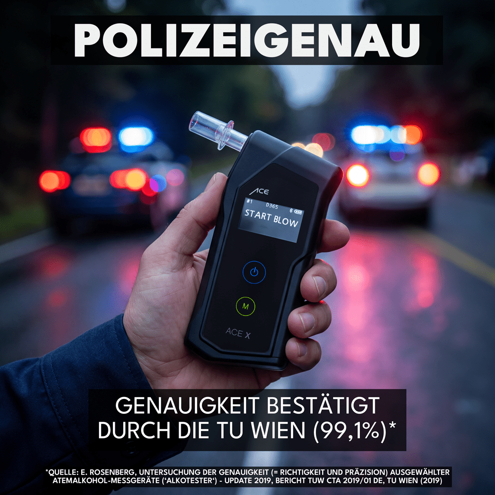 ACE X Alkoholtester mit 99,1% Richtigkeit laut TU Wien (2026) + 25 Mundstücke & Kalibrier-Gutschein