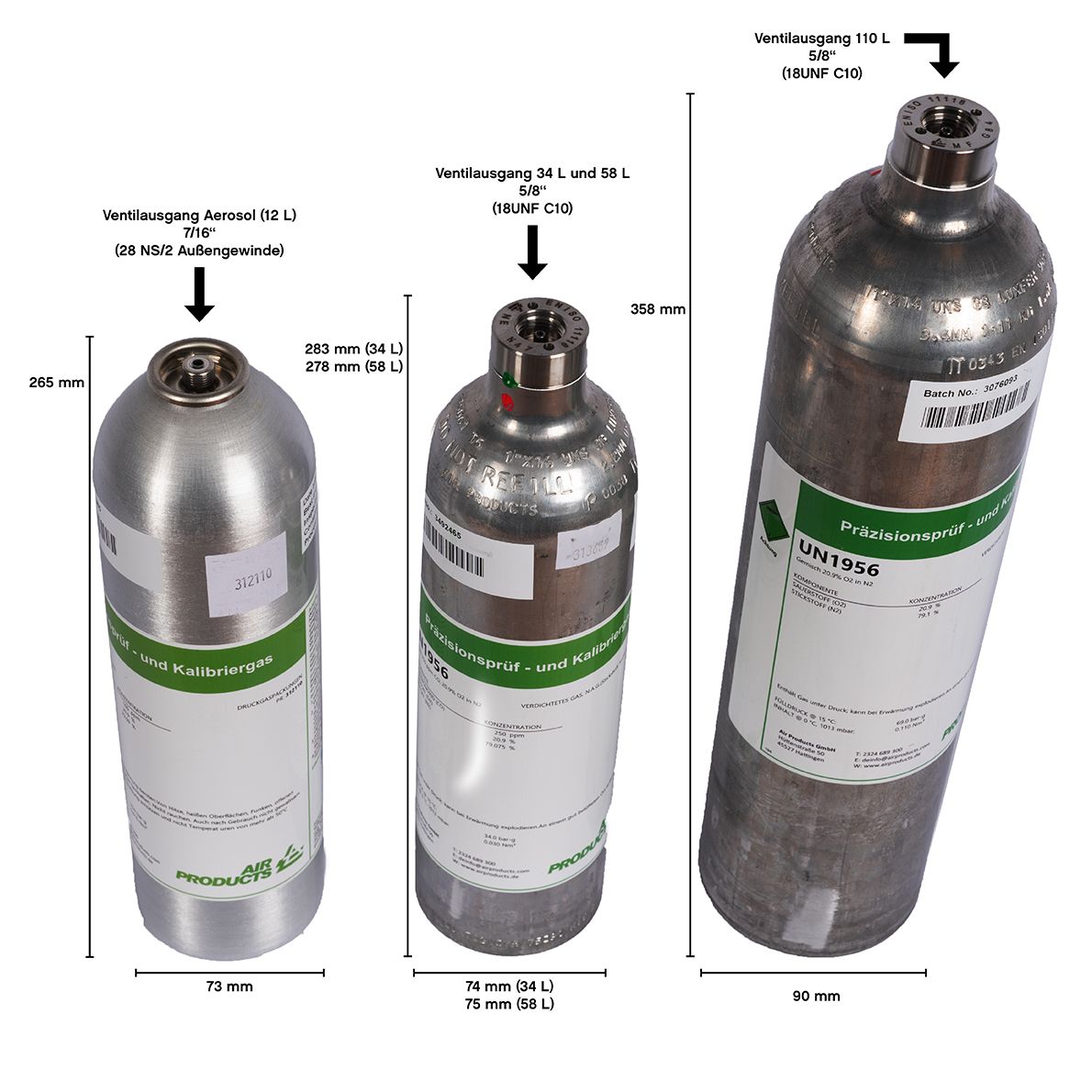 Air Products Prüf- und Kalibriergasflaschen - 4-Gas-Gemische - Aerosol (12 L), 34 L, 58 L oder 110 L Druckdosen mit langer Haltbarkeit (Bild 4)